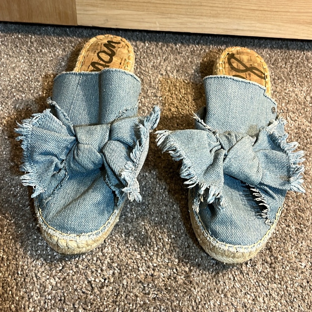 Sam Edelman Lynda Knotted Bow Denim Espadrille Slides